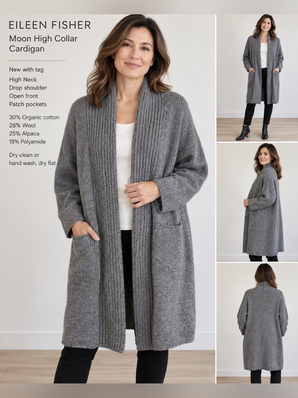 NWT Eileen Fisher Moon High Collar Cardigan